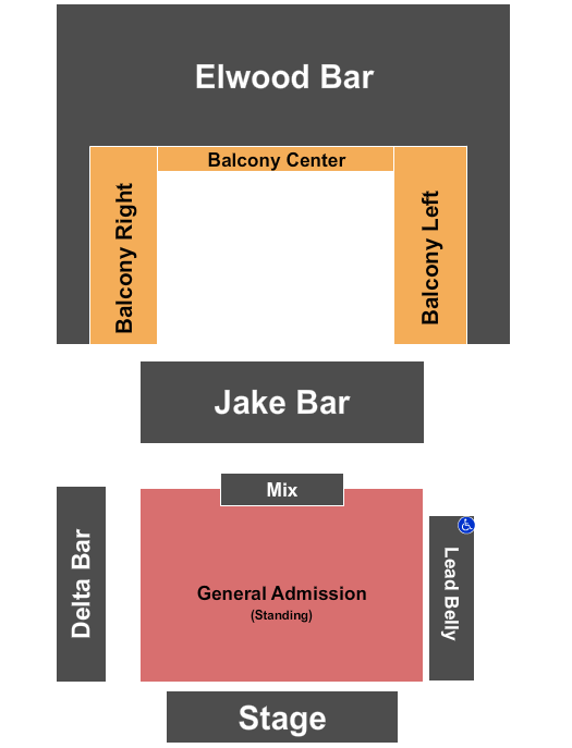 Reserved seating chart for House of Blues: orchestra, boxes, mezzanine, and balcony